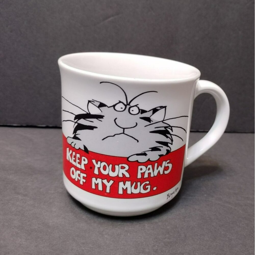 Gray Grumpy Cat Mug "Keep Your Paws Off my Mug" Sandra Boynton Coffee Cup Vintag